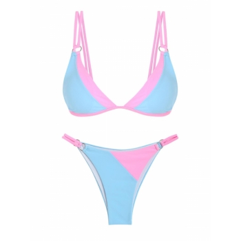 ZAFUL Double Strap Cheeky Colorblock O-ring Bikini Swimwear Light blue