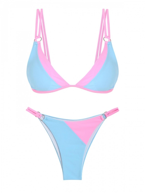 ZAFUL Double Strap Cheeky Colorblock O-ring Bikini Swimwear Light blue