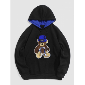 ZAFUL Men's ZAFUL Bear Shape Towel Embroidery Fleece-lined Pullover Hoodie M Black