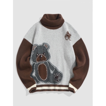 ZAFUL Men's ZAFUL Cartoon Bear Pattern Turtleneck Sweater Xl Coffee