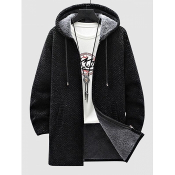 ZAFUL Men's Zip Fly Fleece-lined Hooded Long Jacket L Black