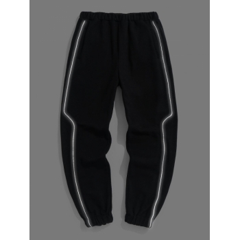 ZAFUL Men's ZAFUL Reflective Stripe Fleece Sports Jogger Pants M Black