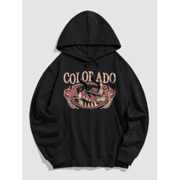 ZAFUL Men's Colorado Mountain Graphic Pattern Pullover Hoodie 2xl Black