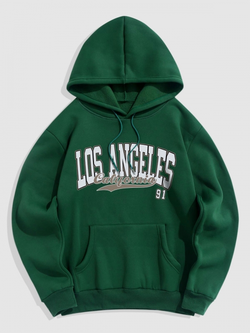 ZAFUL Men's LOS ANGELES California Letter Pattern Fleece-lined Essentials Hoodie 2xl Deep green