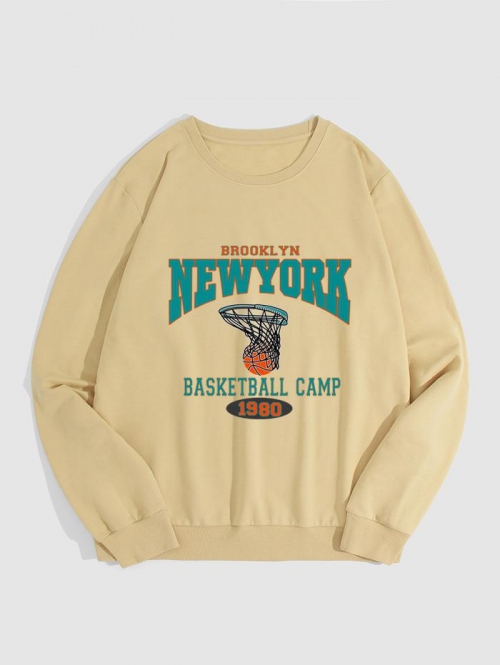 ZAFUL Men's Letter and Basketball Printed Pullover Sweatshirt L Light coffee