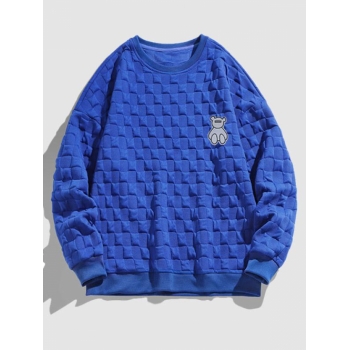 ZAFUL Men's 3D Check Printed Bear Patch Design Sweatshirt 2xl Blue