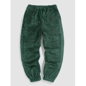 ZAFUL Men's Solid Color Fluffy Teddy Beam Feet Pants L Deep green