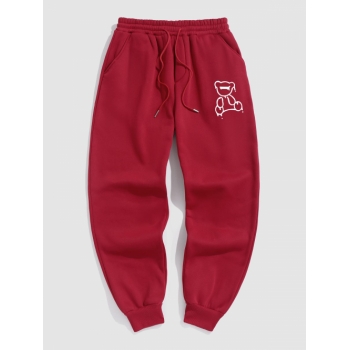 ZAFUL Men's Drippy Bear Pattern Fleece Thermal Lined Jogger Sweatpants Xxl Red