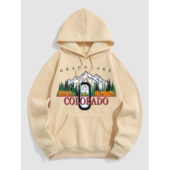 ZAFUL Men's COLORADO GRAND LAKE Mountain Landscape Graphic Fleece Thermal Lined Pullover Hoodie S Light coffee