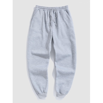 ZAFUL Men's Solid Color Thermal Fleece-lined Casual Sweatpants L Gray