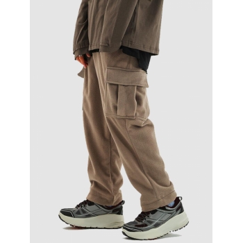 ZAFUL Men's ZAFUL Solid Color Multi-pocket Design Fuzzy Polar Fleece Cargo Pants M Light coffee