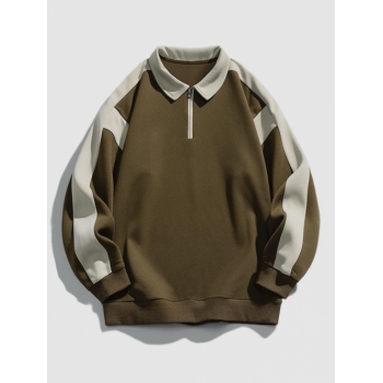 ZAFUL Men's Colorblock Half Zip Drop Shoulder Sweatshirt L Deep coffee