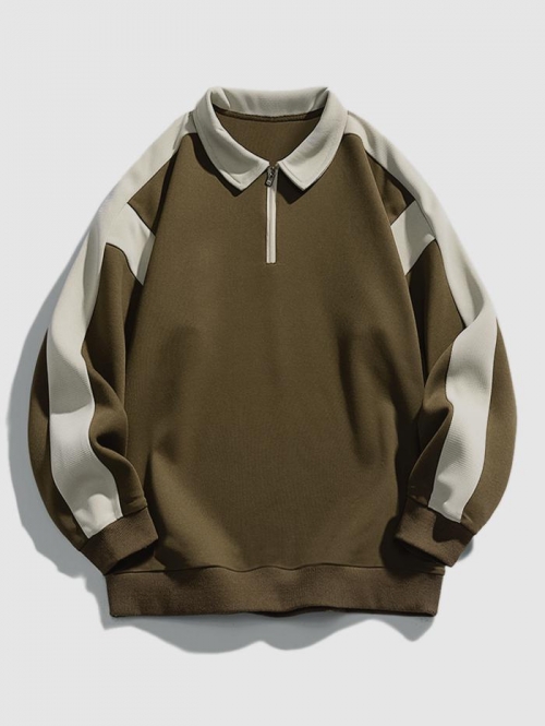 ZAFUL Men's Colorblock Half Zip Drop Shoulder Sweatshirt L Deep coffee