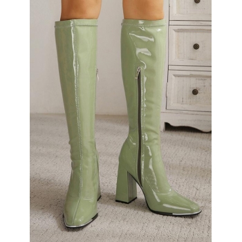 ZAFUL Women Side Zip Chunky Heeled Knee High Boots