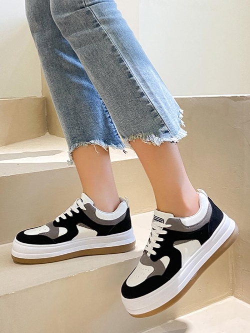 Women Colorblock Breathable Thick Bottom Board Shoes