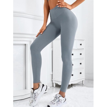 Women Sports Seamless Solid Color High Rise Soft Touch Yoga Gym Leggings L Gray