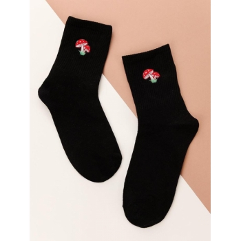 Fashion Women Mushroom Embroidered Calf Socks