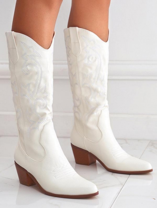 ZAFUL Women Stitching Embroidered Western Cowboy Boots