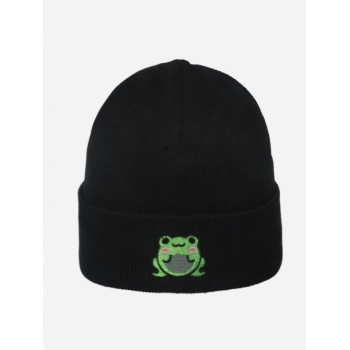 Fashion Women Frog Embriodered Cuff Knit Beanie