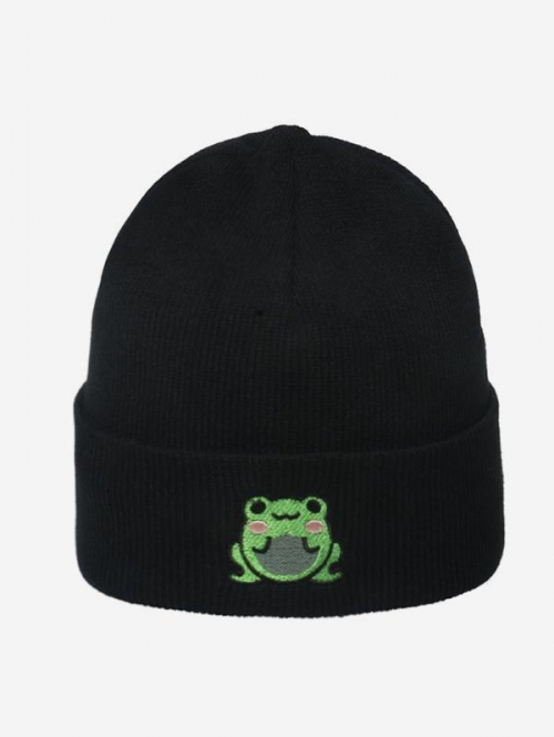 Fashion Women Frog Embriodered Cuff Knit Beanie