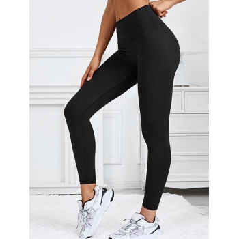 Women Sports Seamless Solid Color High Rise Soft Touch Yoga Gym Leggings M Black