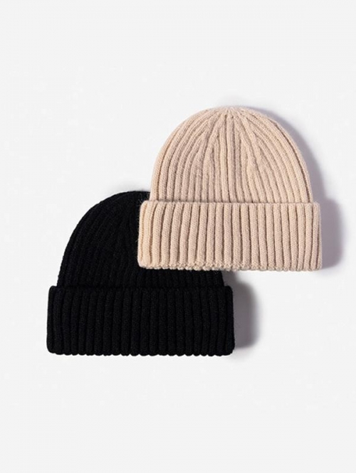 Solid Ribbed Cuff Knit Beanie