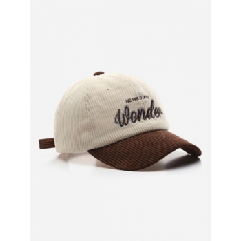 Letter Embroidered Corduroy Colorblock Baseball Cap