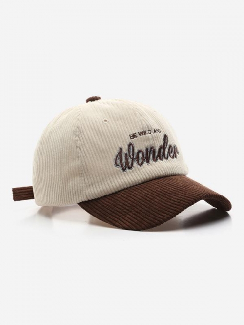 Letter Embroidered Corduroy Colorblock Baseball Cap