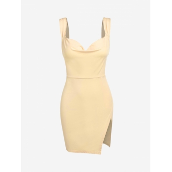 Mini Dress ZAFUL Overlap Cowl Front Open Back Mini Dress S Light yellow