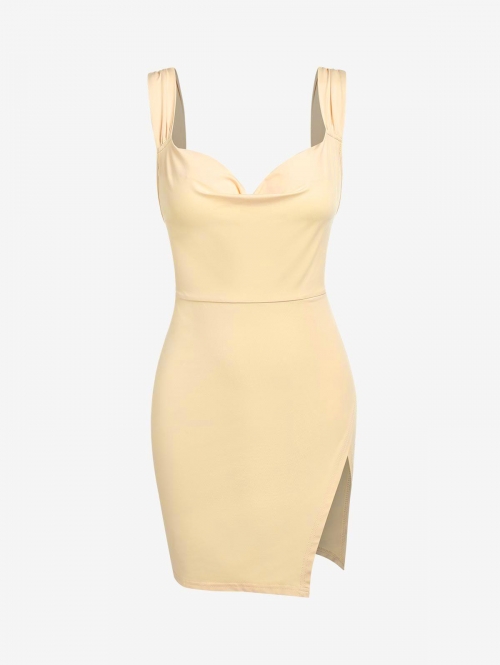 Mini Dress ZAFUL Overlap Cowl Front Open Back Mini Dress S Light yellow