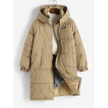 Pockets Zip Hoodied Loose Quilted Down Jacket L Coffee