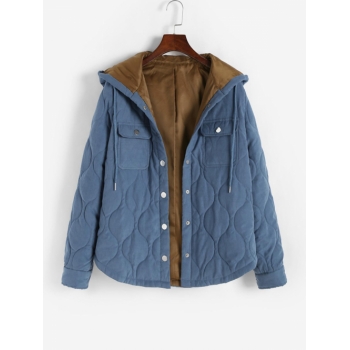 ZAFUL Hooded Flap Pockets Quilted Padded Coat L Blue