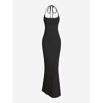 Maxi Sexy Date Night Out Ribbed Tie Shoulder Open Back Slinky Stretchy Versatile Sleeveless Spaghetti Strap Maxi Bodycon Waist Cami Dress Fall,Spring