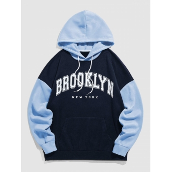 ZAFUL Men's ZAFUL BROOKLYN NEW YORK Fleece Colorblock Hoodie Xl Deep blue