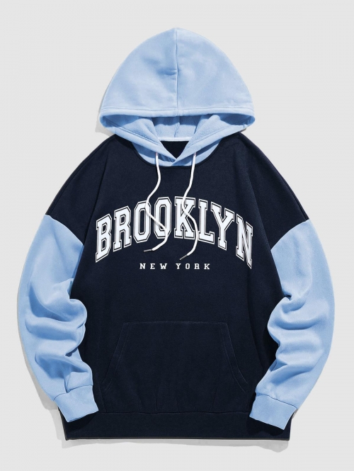 ZAFUL Men's ZAFUL BROOKLYN NEW YORK Fleece Colorblock Hoodie Xl Deep blue