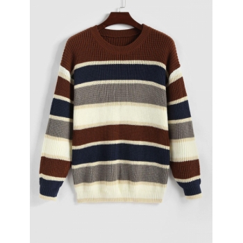 ZAFUL Men's Colorblock Striped Knitted Sweater M Coffee