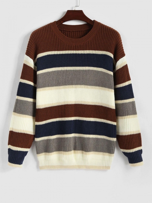 ZAFUL Men's Colorblock Striped Knitted Sweater M Coffee