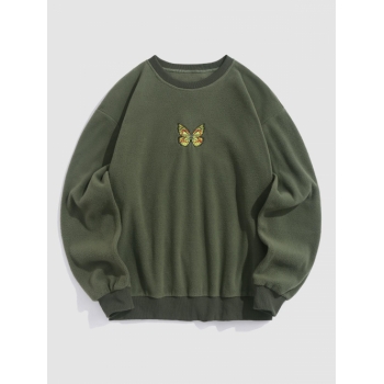 ZAFUL Men's ZAFUL Butterfly Embroidery Fuzzy Polar Fleece Sweatshirt Xxl Deep green