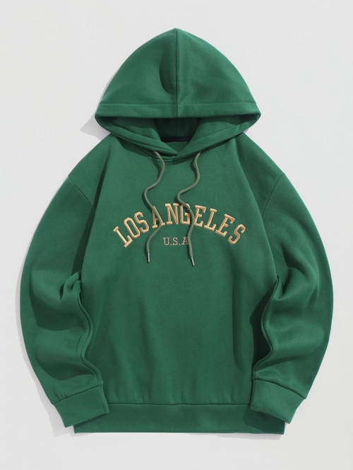 ZAFUL Men's ZAFUL LOS ANGELES USA Embroidered Fleece-lined Hoodie S Green