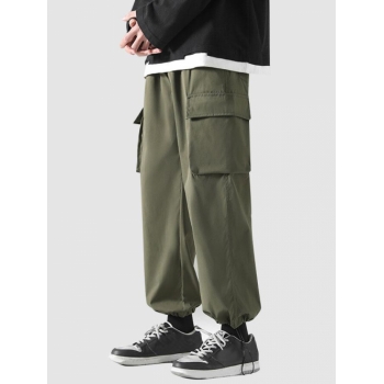 ZAFUL Men's Large Pocket Design Drawstring Leg Opening Solid Color Cargo Pants Xl Green