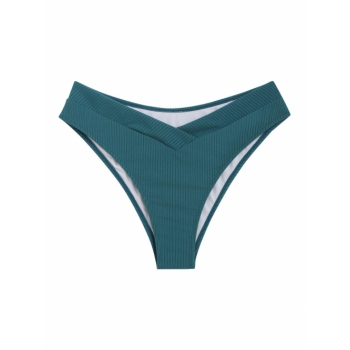 Ribbed Solid Color Bikini Bottom Xxl Deep green