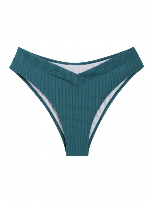 Ribbed Solid Color Bikini Bottom Xxl Deep green