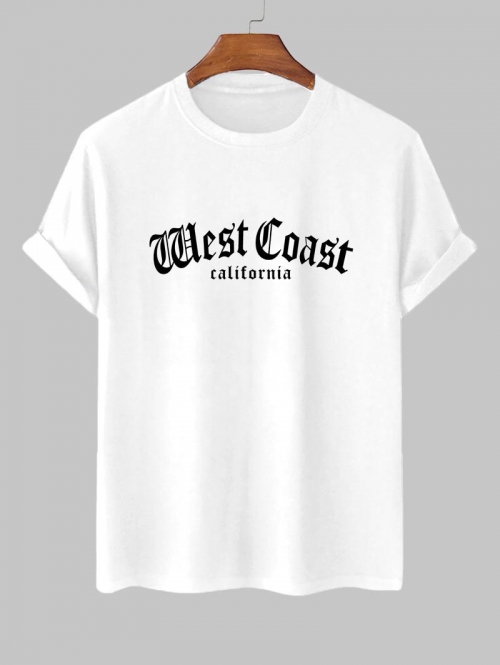 ZAFUL Men's Letter West Coast California Graphic Printed Short Sleeve T-shirt S White