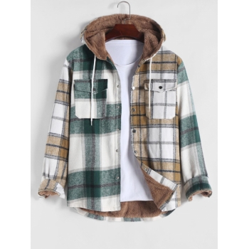 ZAFUL Men's ZAFUL Plaid Pattern Double Pocket Design Fleece-lined Hooded Jacket Xxl Multi a