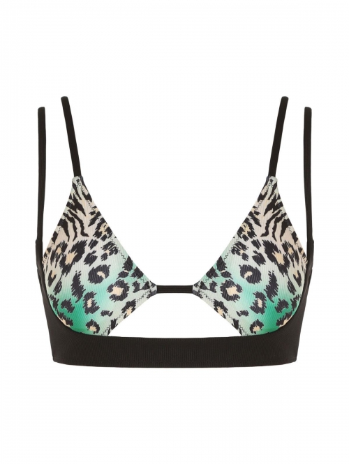 Cut Out Animal Leopard Bikini Top L Black