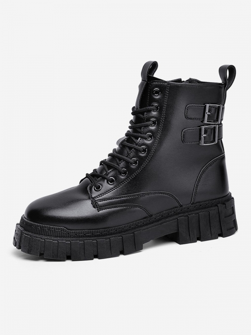 Buckle Back Zipper Side Combat Boots