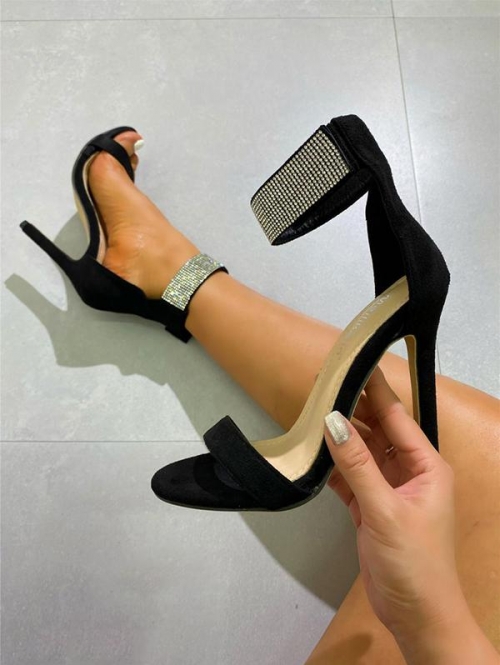 Women Diamante Ankle Strap Stiletto Heel Sandals