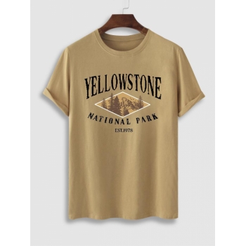 ZAFUL Men's YELLOWSTONE NATIONAL PARK Trees Pattern Short Sleeves T-shirt Xl Light coffee