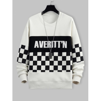 ZAFUL Men's Letter Checkerboard Pattern Pullover Sweatshirt Xs White