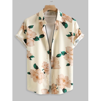 ZAFUL Men's Floral Pattern Short Sleeves Vacation Shirt L Light coffee